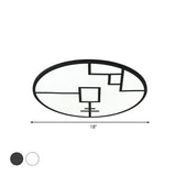 Modern Round Flush Mount Led Bedroom Light In White/Black Metallic With Pattern