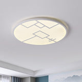 Modern Round Flush Mount Led Bedroom Light In White/Black Metallic With Pattern