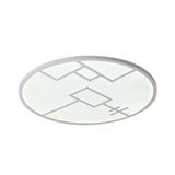 Modern Round Flush Mount Led Bedroom Light In White/Black Metallic With Pattern