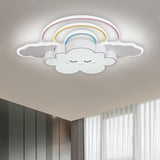 Kids Room Cloud And Rainbow Led Ceiling Lamp In White/Pink