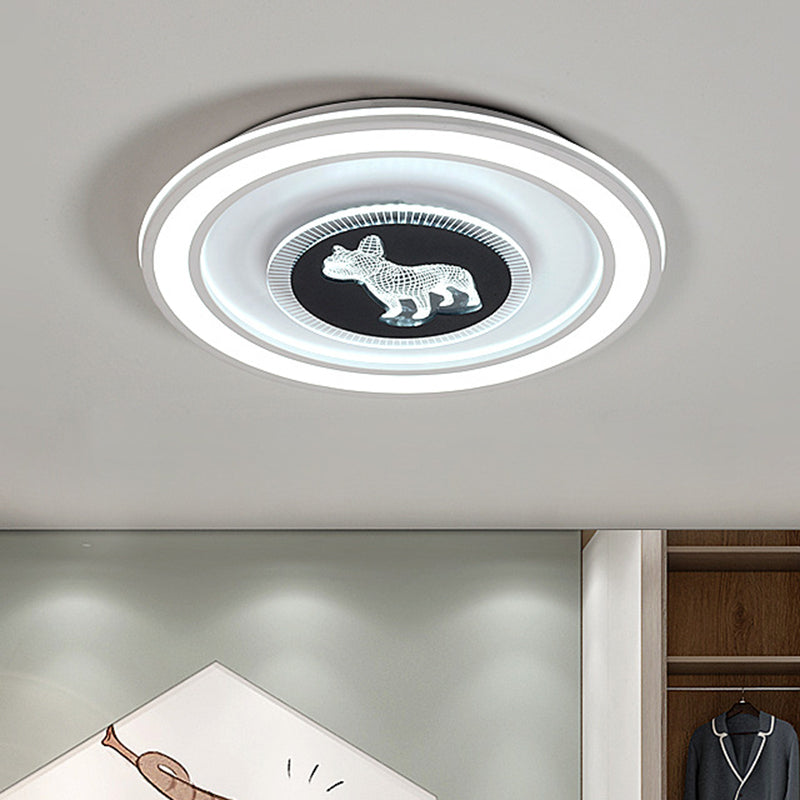 Nordic Animal Pattern Led Flush Lamp For Bedroom - Square/Round Mount In Black And White Black-White