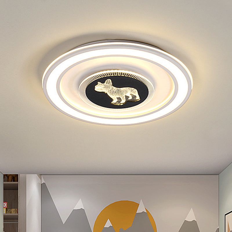 Nordic Animal Pattern Led Flush Lamp For Bedroom - Square/Round Mount In Black And White