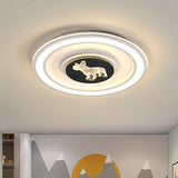 Nordic Animal Pattern Led Flush Lamp For Bedroom - Square/Round Mount In Black And White