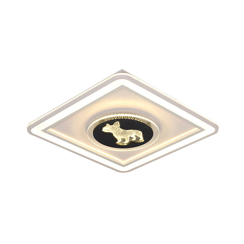 Nordic Animal Pattern Led Flush Lamp For Bedroom - Square/Round Mount In Black And White