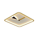 Modern Acrylic Led Bedroom Flushmount With Clock Design - Round/Square Black/Gold