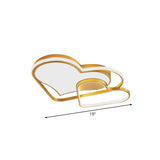 Nordic Style Metallic Led Gold Flush Mount Lamp With Dual Loving Heart Design