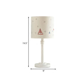 Cartoon White Table Lamp With Drum Fabric Shade - Single Bedroom Nightstand Light