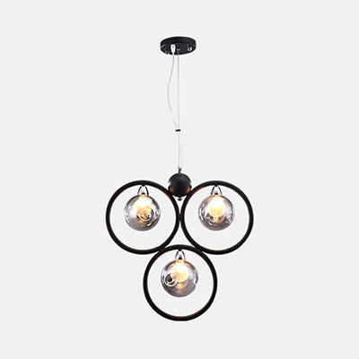 Modern Dimpled Blown Glass Pendant Lights With Led - Black Finish