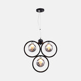 Modern Dimpled Blown Glass Pendant Lights With Led - Black Finish