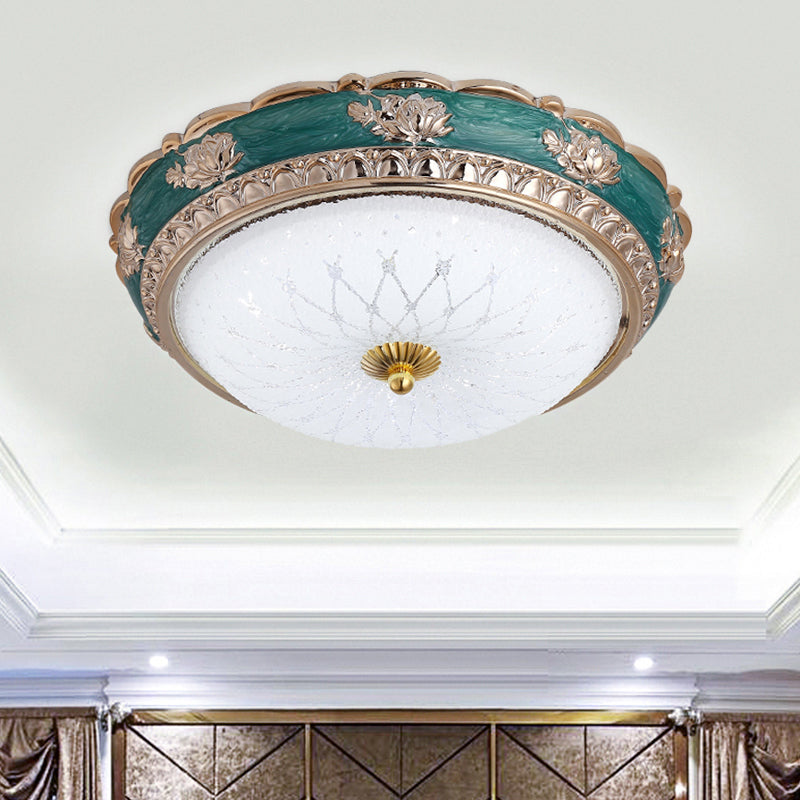 Green Led Bedroom Flushmount Ceiling Light In Rural Style Milky Glass Domed Sizes: 12/16/19.5 / 12