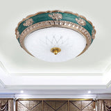 Green Led Bedroom Flushmount Ceiling Light In Rural Style Milky Glass Domed Sizes: 12/16/19.5 / 12