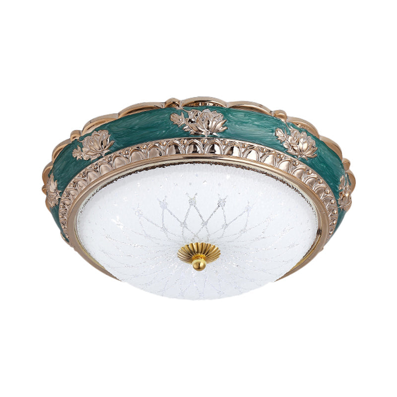 Green Led Bedroom Flushmount Ceiling Light In Rural Style Milky Glass Domed Sizes: 12/16/19.5