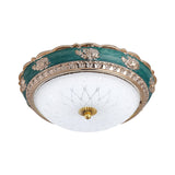Green Led Bedroom Flushmount Ceiling Light In Rural Style Milky Glass Domed Sizes: 12/16/19.5
