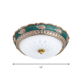Green Led Bedroom Flushmount Ceiling Light In Rural Style Milky Glass Domed Sizes: 12/16/19.5