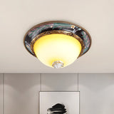 Countryside Style Tan Led Flush Mount Lamp With Faceted Glass Bowl 12/16/19.5 Width
