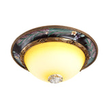 Countryside Style Tan Led Flush Mount Lamp With Faceted Glass Bowl 12/16/19.5 Width
