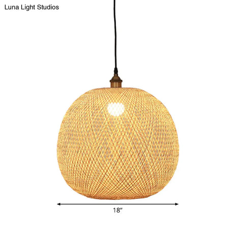 12’/14’/21.5’ Asian Beige Pendant Lamp With Bamboo Shade - Dining Room Suspension Light