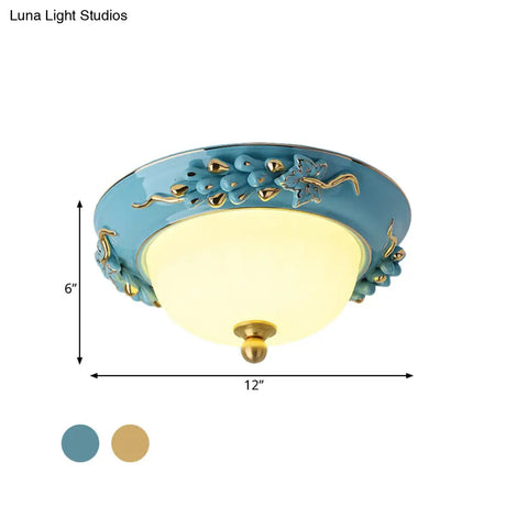12’/14’ Led Dome Ceiling Mounted Farmhouse Light With Yellow/Blue Frosted Glass Flush Lamp And