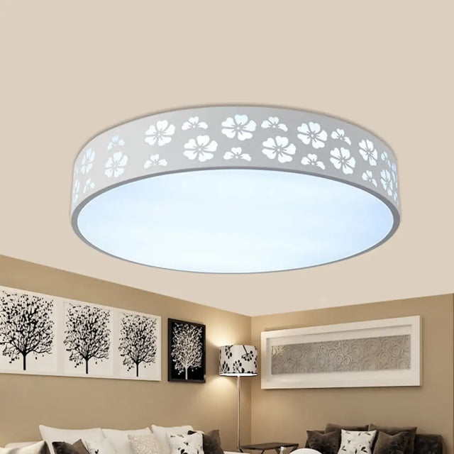 12/16/19.5 Carved Flower Flush Light Led Ceiling Lamp - Modern Metallic Design With Warm/White