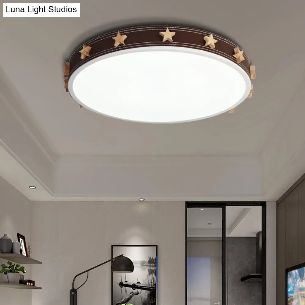 12/16/19.5 Rubber Round Flush Mount Lighting With Star Accents - Modern Led Ceiling Light Brown