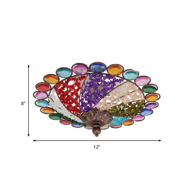 12/16 Colonial Flared Ceiling Lamp: Multi Colored Plexiglass 3-Light Weathered Copper Finish