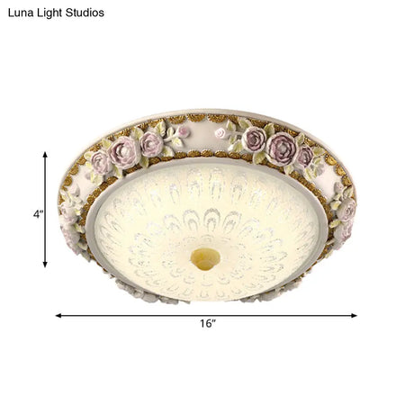 12’/16’ Country Style Led Sunflower/Rose Flush Light With Seeded Glass Shade