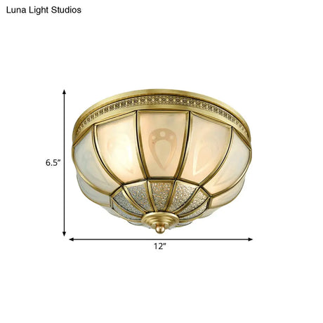 12’/16’ Dome Flush Mount Light With Colonial Opal Frosted Glass Brass Finish 2/3 Bulbs -