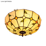 12’/16’ White Dome Tiffany Ceiling Lamp - Multicolored Stained Glass 2/3 Bulbs Flush Mount Lighting