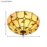 12’/16’ White Dome Tiffany Ceiling Lamp - Multicolored Stained Glass 2/3 Bulbs Flush Mount Lighting