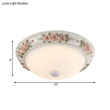 12’/16’ Wide Domed Ceiling Mounted Light With White Glass Flush Lamp And Rose Deco - Korea