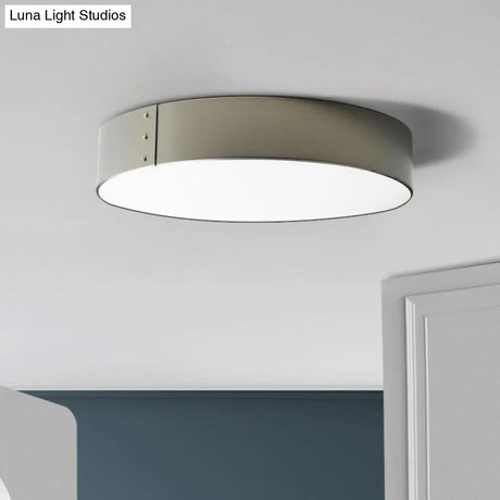 12’/16’ Wide Drum Minimalist Acrylic Led Flush Mount Ceiling Fixture In Grey Finish For Bedroom