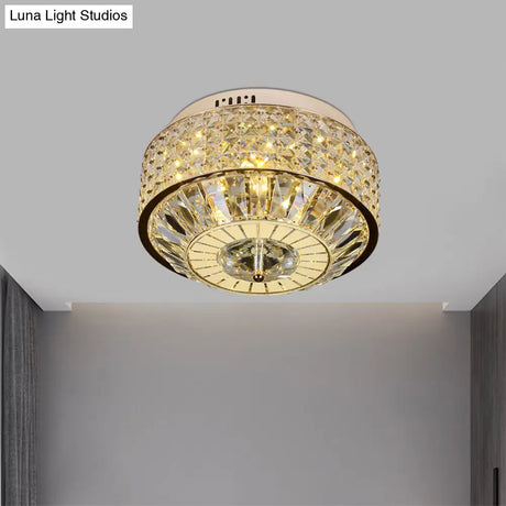 12’/16’ Wide Led Crystal Flush Light Fixture In Gold For Modern Bedroom Ceiling Mount