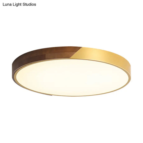12 - 19.5 Simple Metal & Wood Led Round Flush Mount Ceiling Light Warm/White/Neutral Bedroom Gold