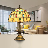 12/8 Wide Shell Umbrella Desk Lamp With Tiffany-Style Teardrop Jewelry Table Light For Bedroom -