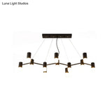 12-Head Black Metal Branch Chandelier With Linear Design & Suspension