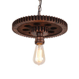 Antique Style Wrought Iron Hanging Light With Gear Decoration - 1 Bare Bulb Suspension