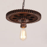 Antique Style Wrought Iron Hanging Light With Gear Decoration - 1 Bare Bulb Suspension