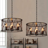 Vintage Industrial Metal Trellis Drum 6-Light Pendant Chandelier - Elegant Lighting Fixture