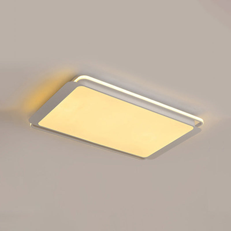 Simple Metal Integrated Led Flush Mount Ceiling Light Fixture - White Rectangular Design For Living