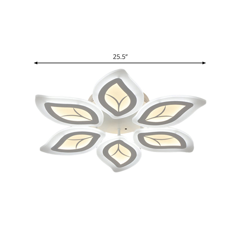 Modern Acrylic Leaf Flush Mount Light - 4/6/9-Light Led Ceiling Fixture In Warm/White/Natural