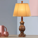 Antique Style Empire Shade Desk Light - 1 Bulb Fabric Night Table Lamp In Brown