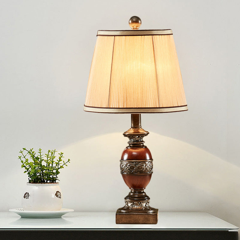 Vintage Style Fabric Brown Night Stand Lamp With Conical Shade - 1 Light Table For Guest Room
