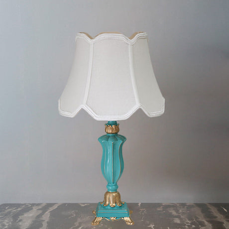 Traditional Style White/Blue Flared Shade Night Table Lamp - 1-Head Bedroom Desk Light