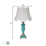 Traditional Style White/Blue Flared Shade Night Table Lamp - 1-Head Bedroom Desk Light