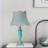 Traditional Style White/Blue Flared Shade Night Table Lamp - 1-Head Bedroom Desk Light