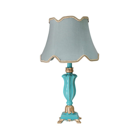Traditional Style White/Blue Flared Shade Night Table Lamp - 1-Head Bedroom Desk Light
