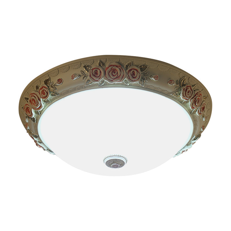 Floral Accent Led Vintage Flush-Mount Ceiling Light Fixture - White Glass 12/16/19.5 Wide