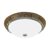 Floral Accent Led Vintage Flush-Mount Ceiling Light Fixture - White Glass 12/16/19.5 Wide
