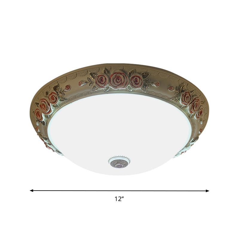 Floral Accent Led Vintage Flush-Mount Ceiling Light Fixture - White Glass 12/16/19.5 Wide