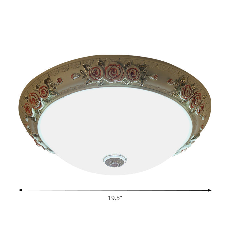 Floral Accent Led Vintage Flush-Mount Ceiling Light Fixture - White Glass 12/16/19.5 Wide